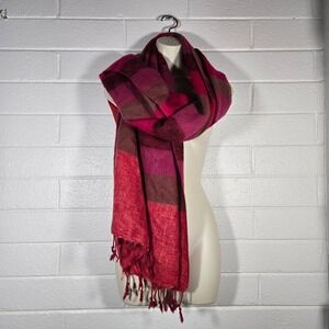 Oversized Striped Woven Scarf Wool Feel Fringe Wrap Scarf Throw Boho Artsy